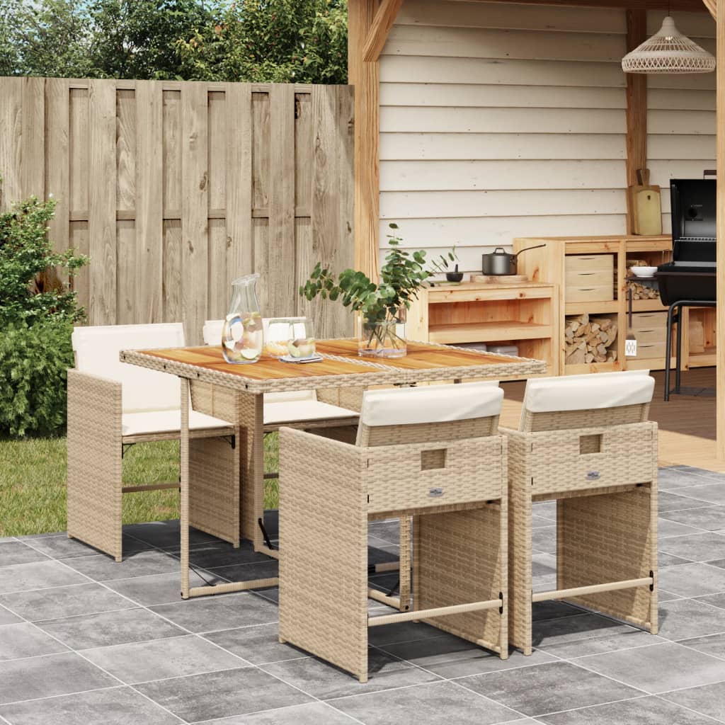 Ensemble à manger de jardin avec coussins 5pcs Beige poly rotin - XIOS