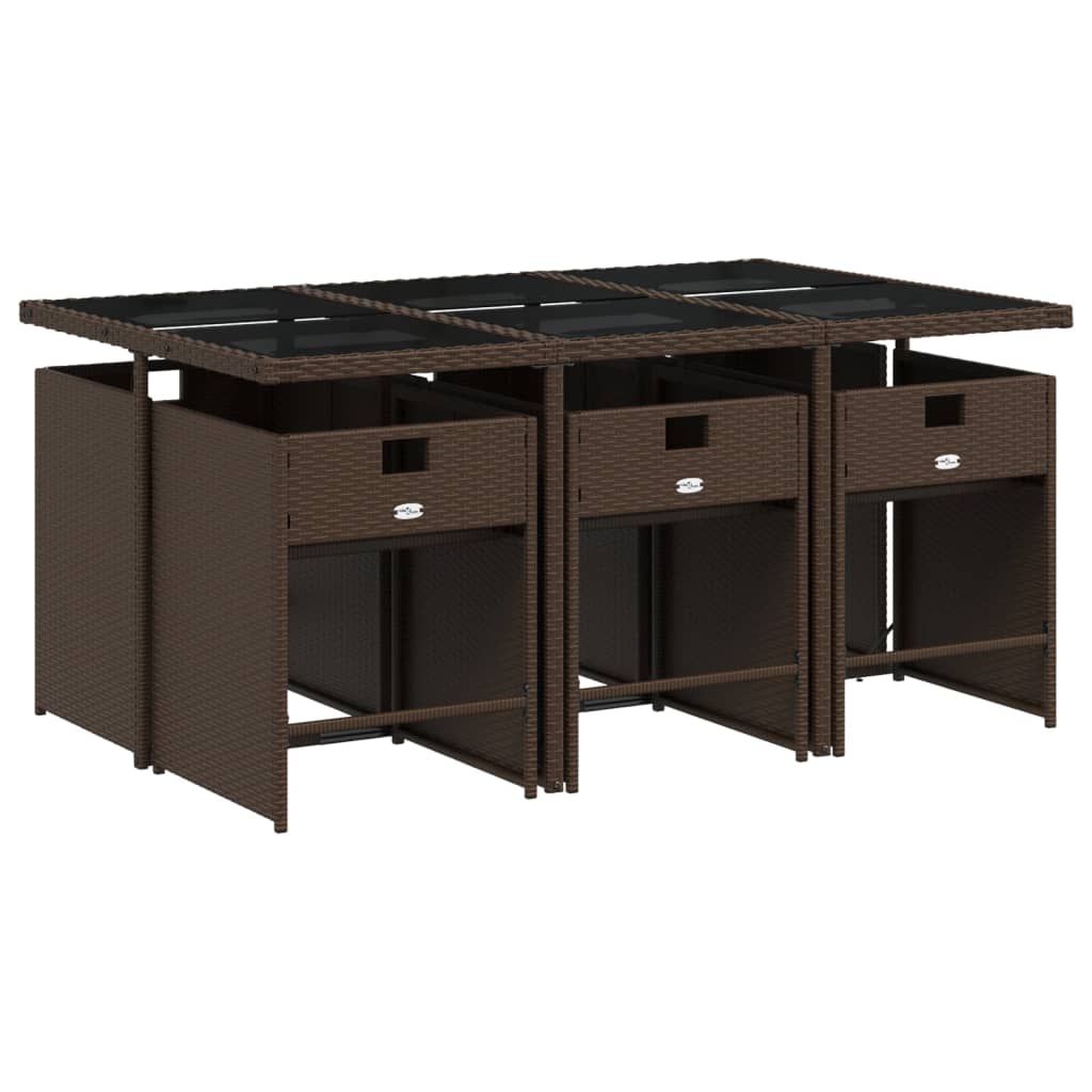 Ensemble à manger de jardin et coussins 7 pcs marron rotin