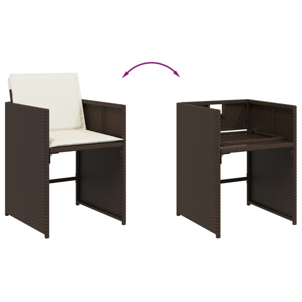 Ensemble à manger de jardin et coussins 7 pcs marron rotin