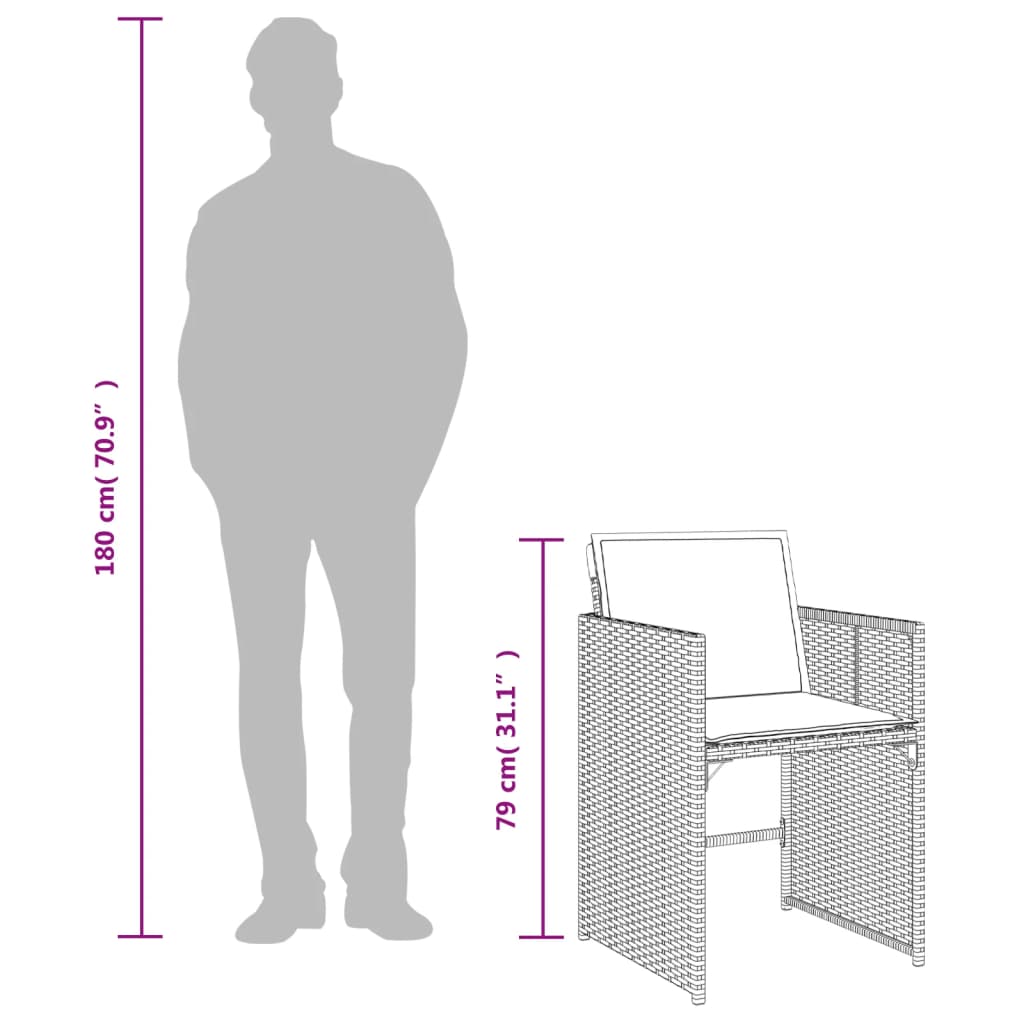 Ensemble à manger de jardin et coussins 7 pcs marron rotin