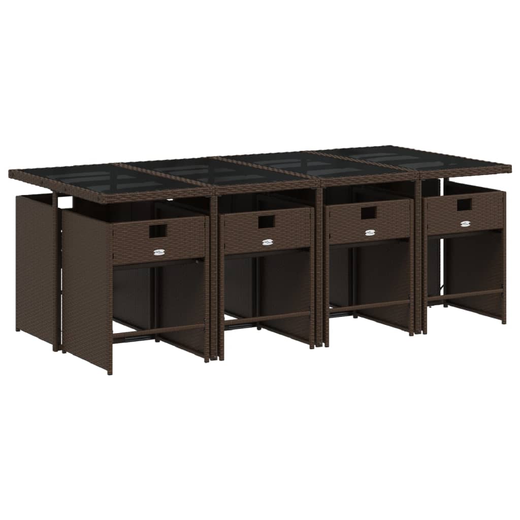 Ensemble à manger de jardin et coussins 9 pcs marron poly rotin
