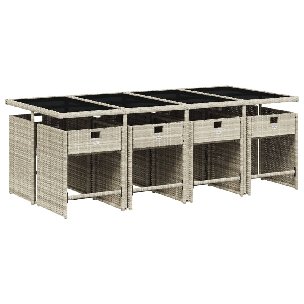 Ensemble à manger de jardin et coussins 9 pcs gris clair rotin