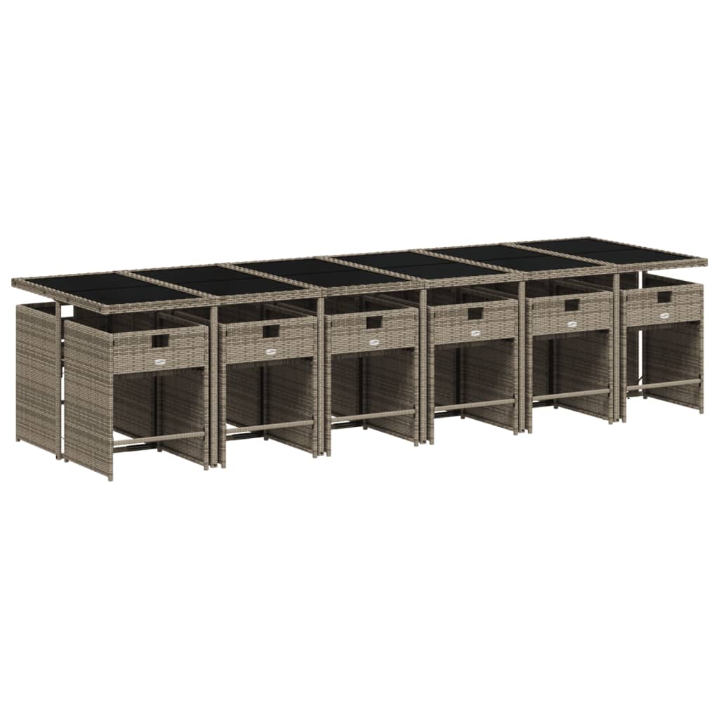 Ensemble à manger de jardin coussins 13 pcs gris résine tressée