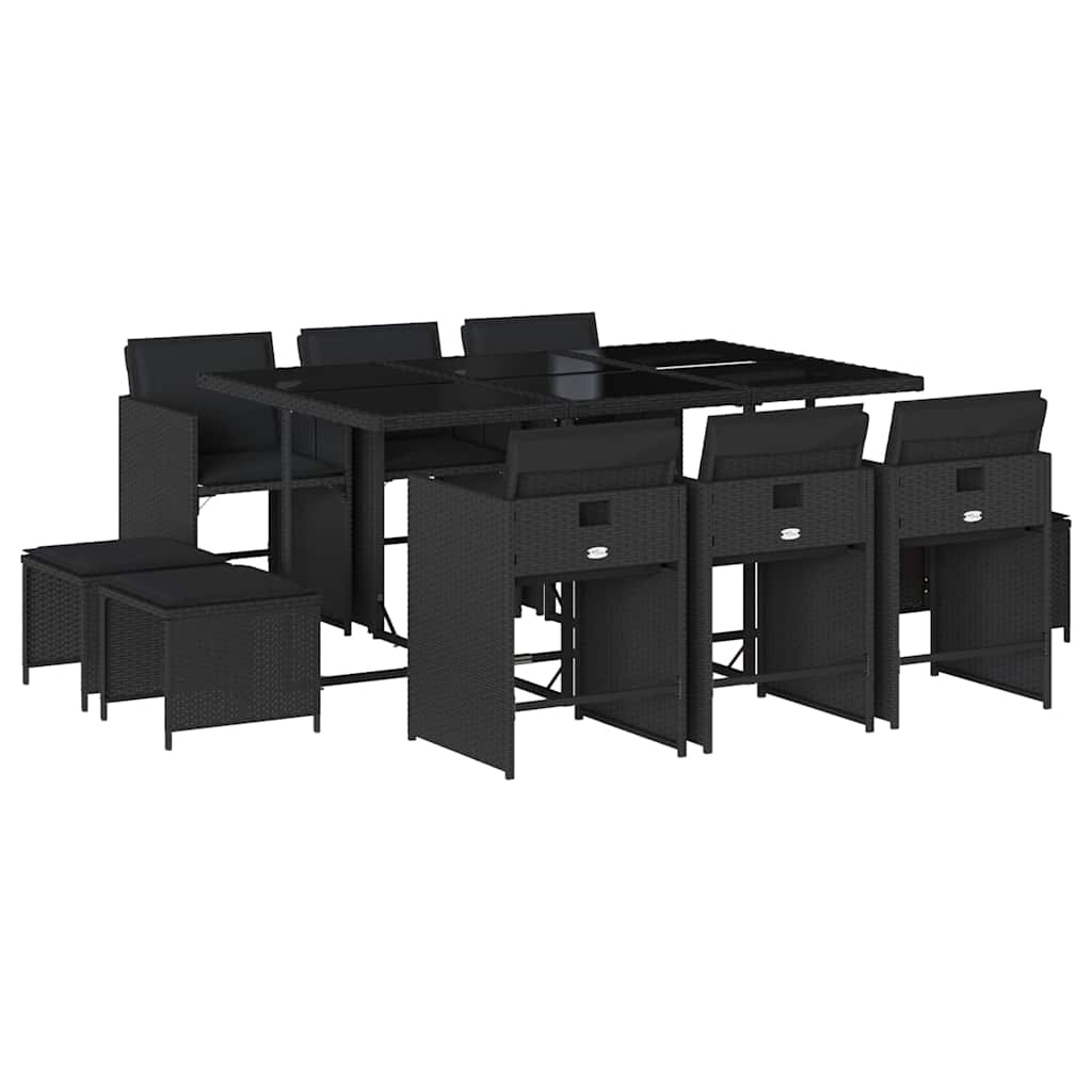 Ensemble à manger de jardin 11 pcs coussins noir résine tressée