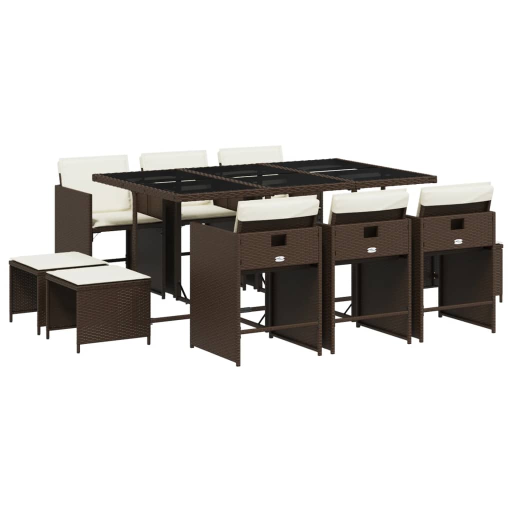 Ensemble à manger de jardin et coussins 11 pcs marron rotin - XIOS