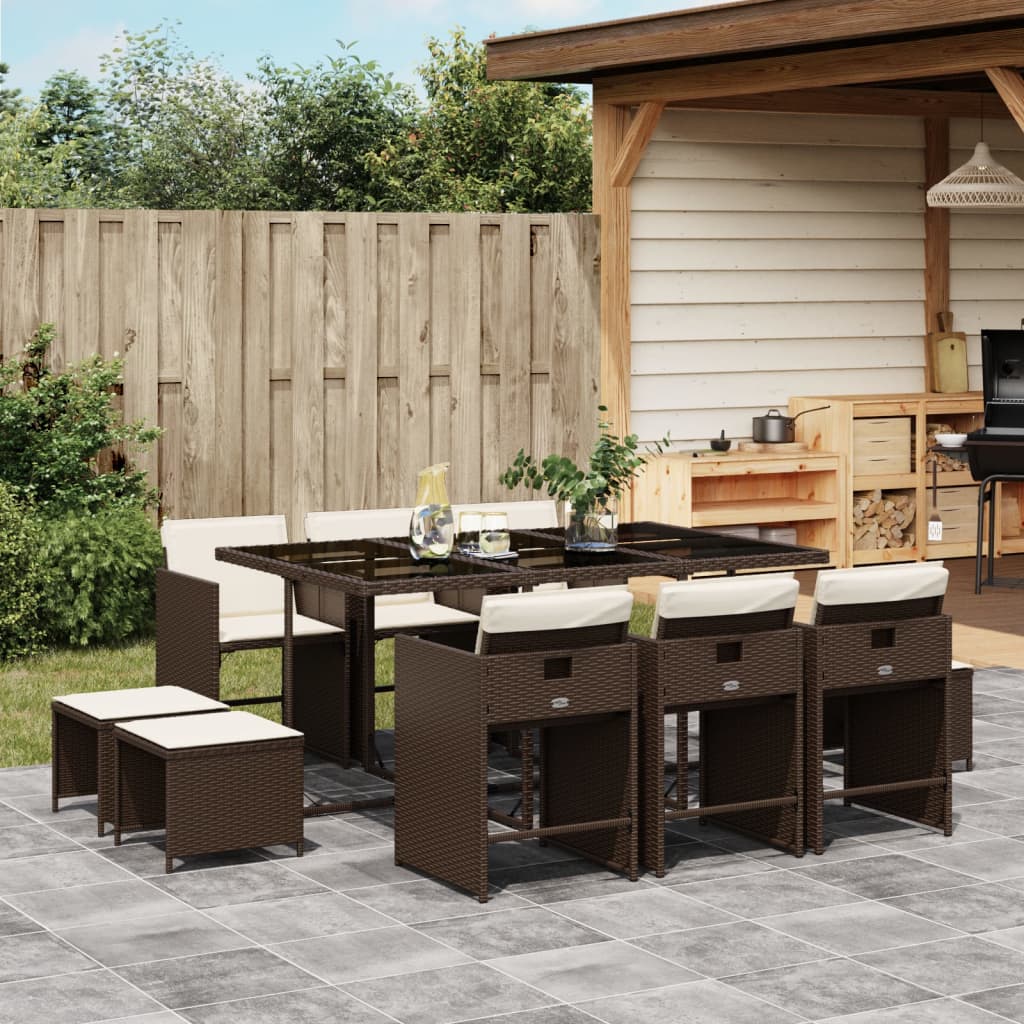 Ensemble à manger de jardin et coussins 11 pcs marron rotin - XIOS
