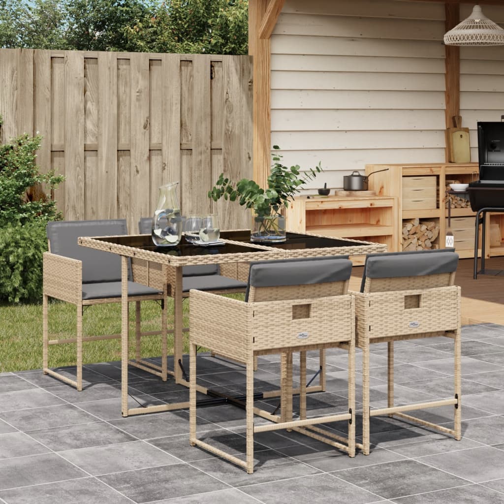 Ensemble à manger de jardin coussins 5 pcs mélange beige rotin - XIOS