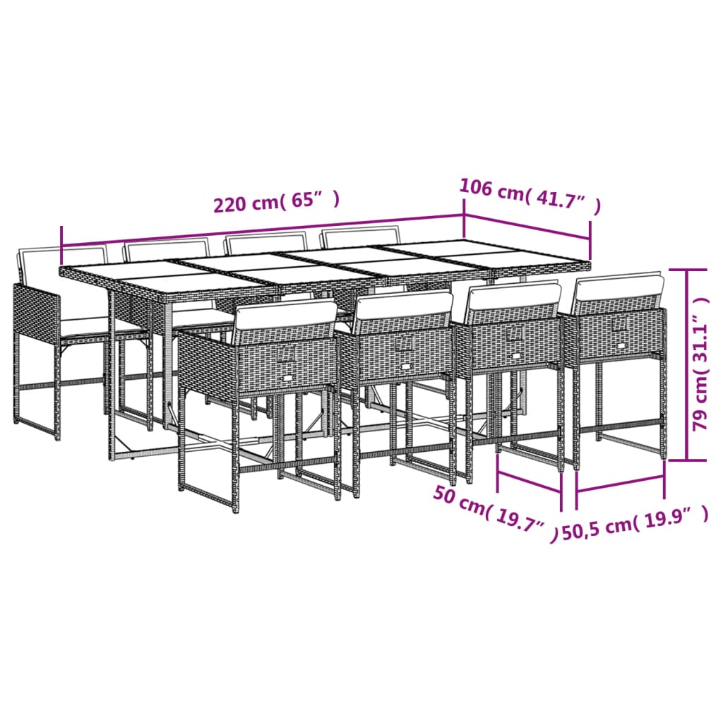 Ensemble à manger de jardin et coussins 9 pcs beige Poly rotin - XIOS