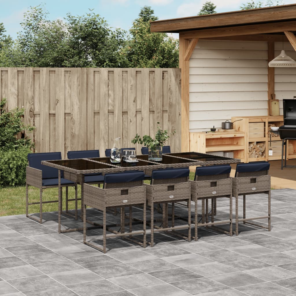 Ensemble à manger de jardin 9 pcs coussins gris résine tressée - XIOS