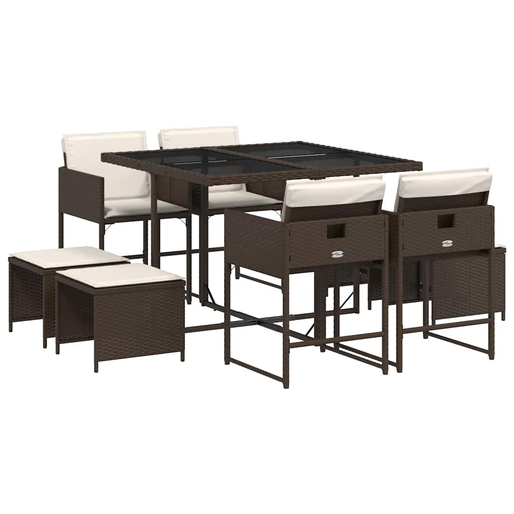 Ensemble à manger de jardin et coussins 9 pcs marron poly rotin - XIOS