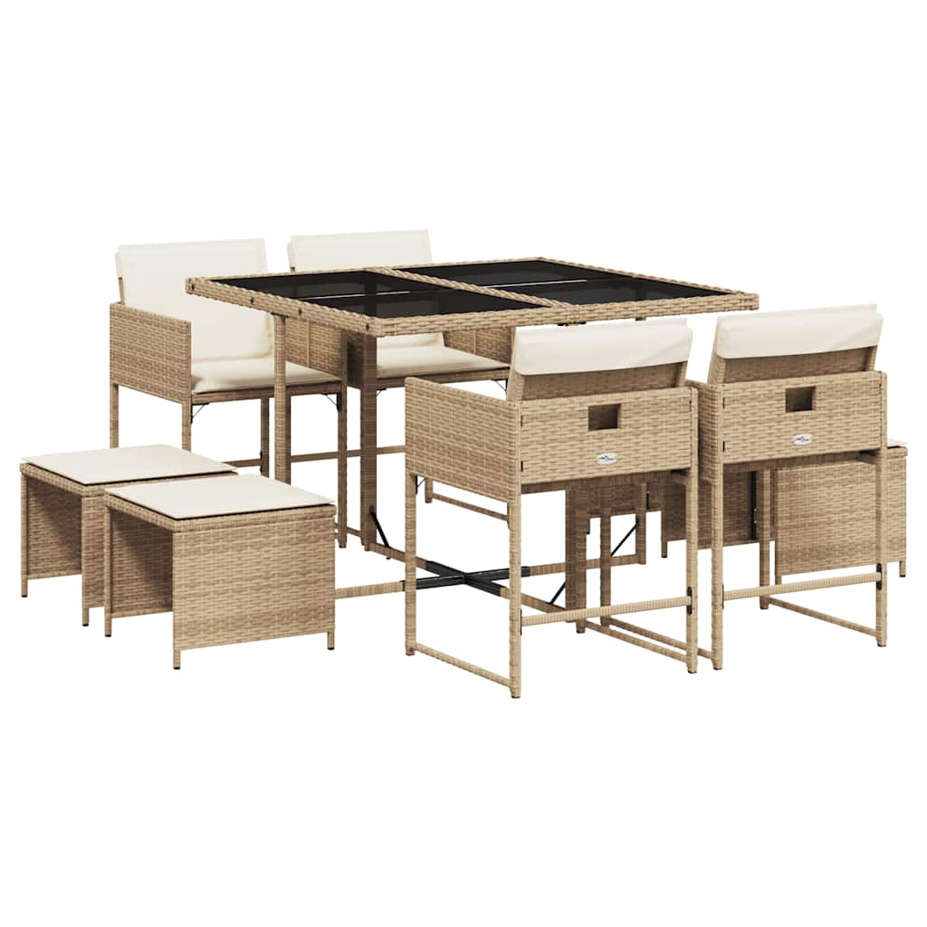 Ensemble à manger de jardin et coussins 9 pcs beige Poly rotin - XIOS