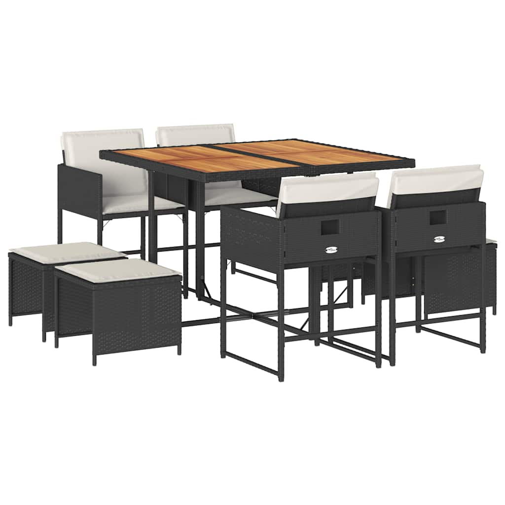Ensemble à manger de jardin 9pcs coussins noir résine tressée - XIOS