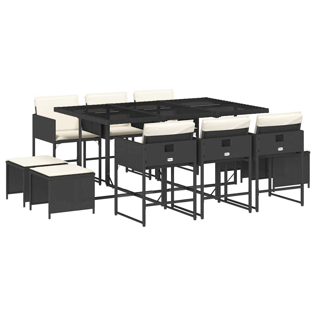 Ensemble à manger de jardin 11 pcs coussins noir résine tressée