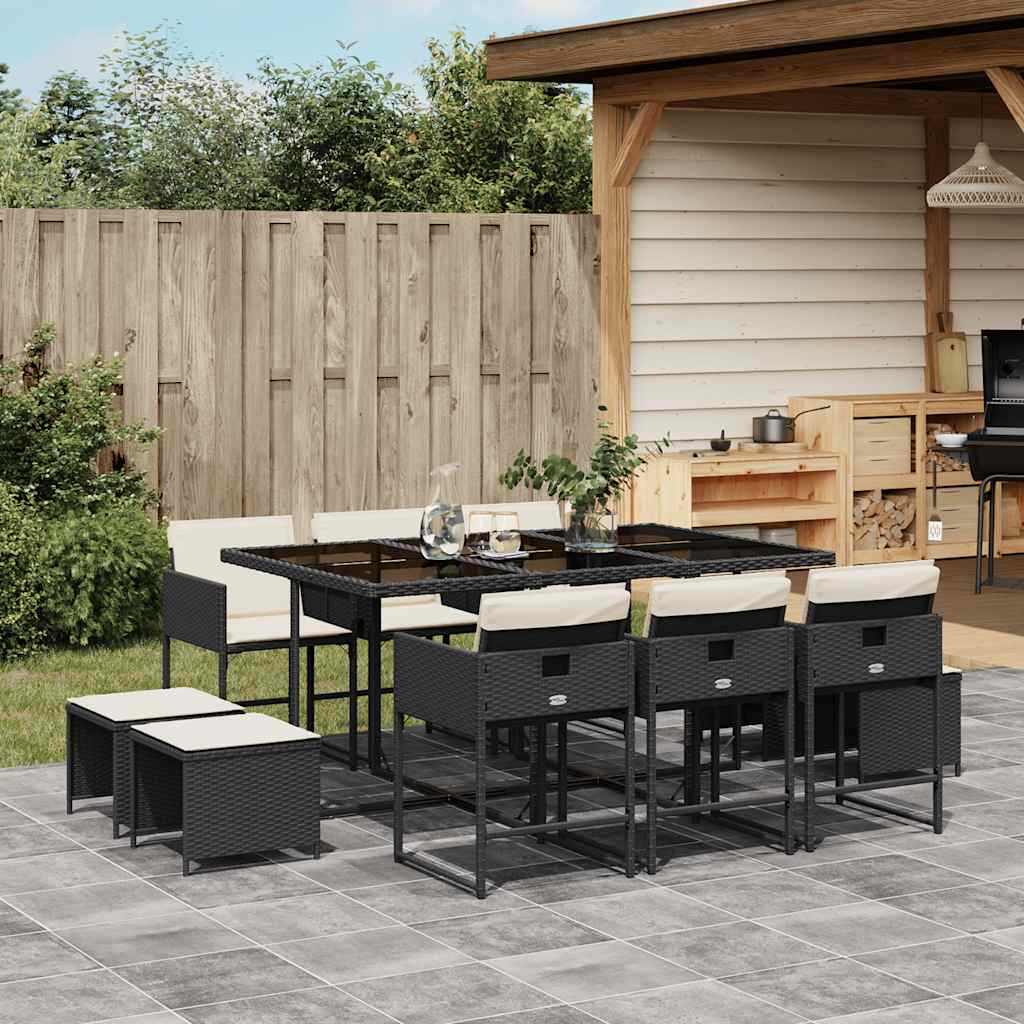 Ensemble à manger de jardin 11 pcs coussins noir résine tressée - XIOS