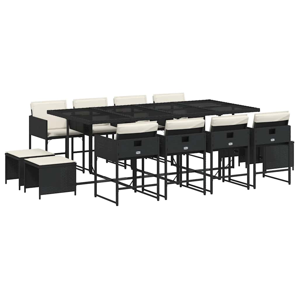 Ensemble à manger de jardin 13 pcs coussins noir résine tressée - XIOS