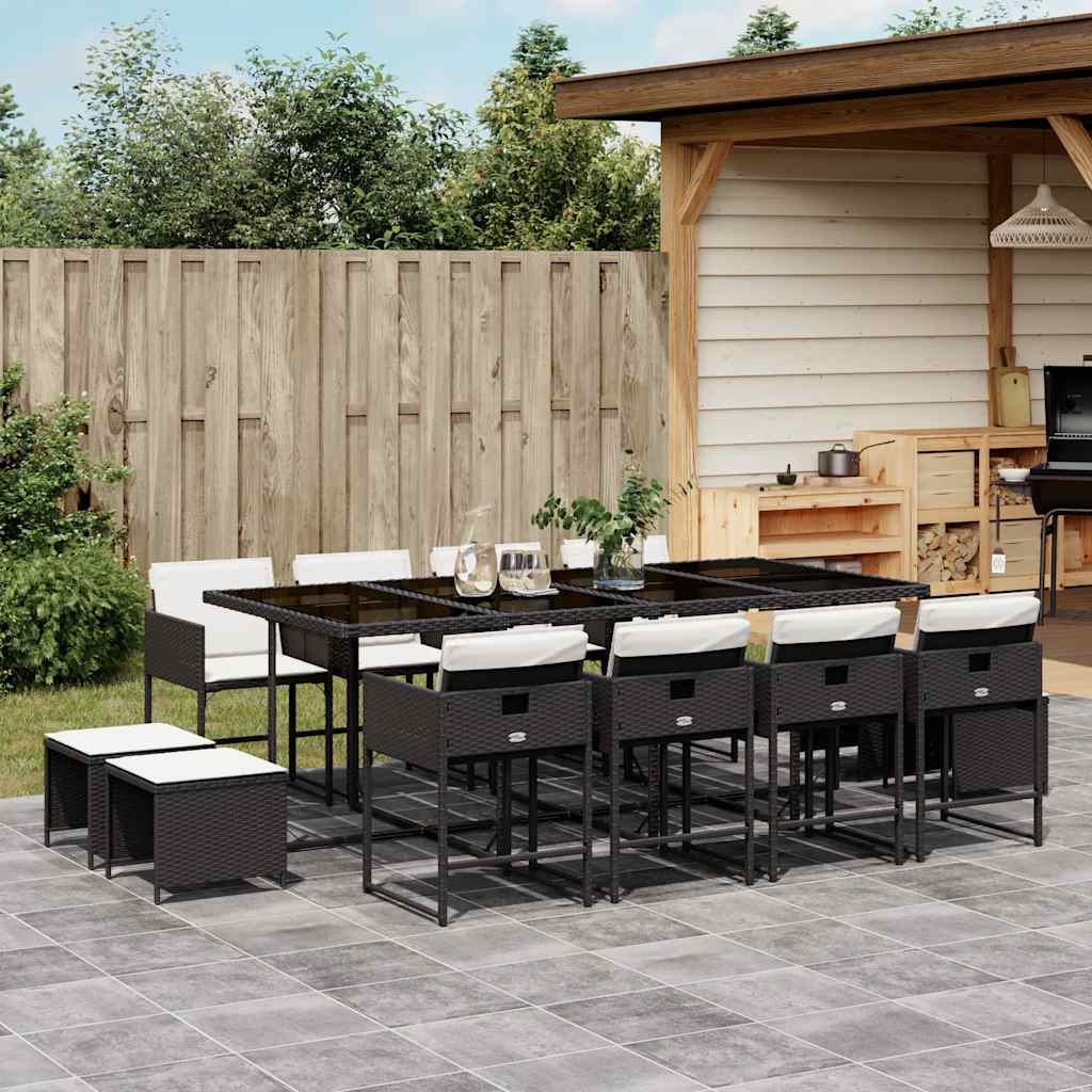 Ensemble à manger de jardin 13 pcs coussins noir résine tressée - XIOS