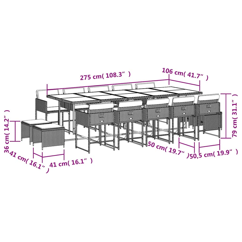 Ensemble à manger de jardin 15 pcs coussins noir résine tressée - XIOS