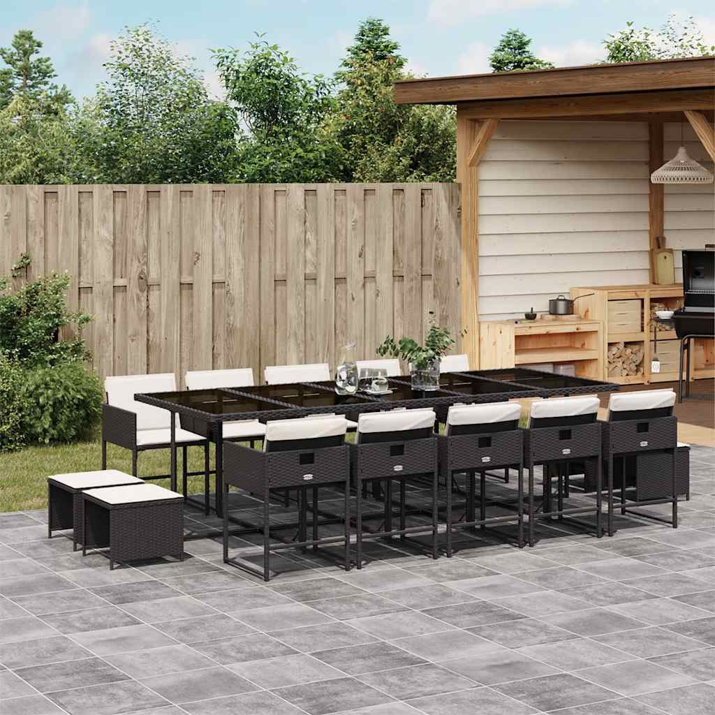 Ensemble à manger de jardin 15 pcs coussins noir résine tressée - XIOS