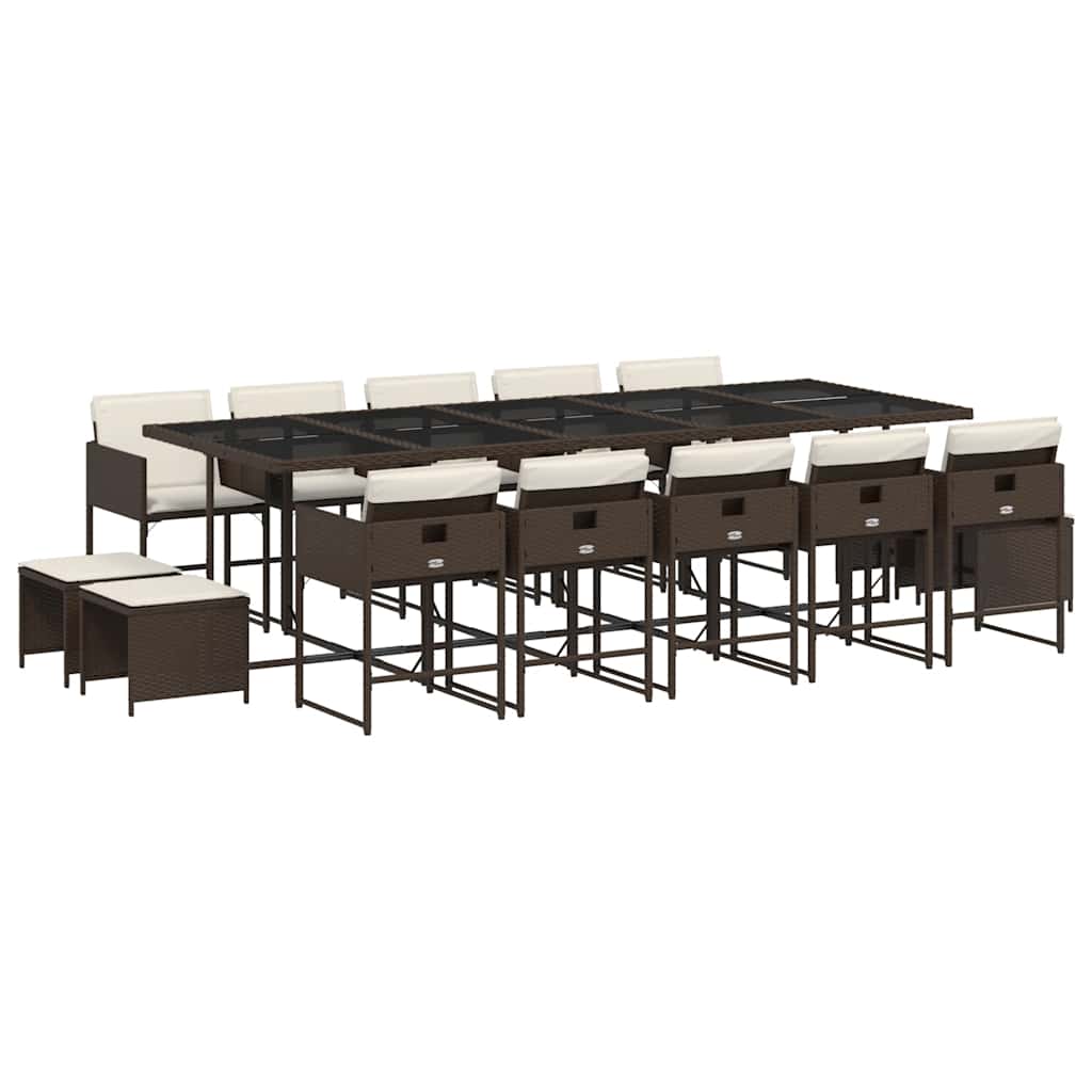 Ensemble à manger de jardin avec coussins 15 pcs marron rotin - XIOS