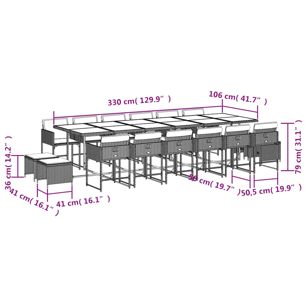 Ensemble à manger de jardin et coussins 17 pcs marron rotin
