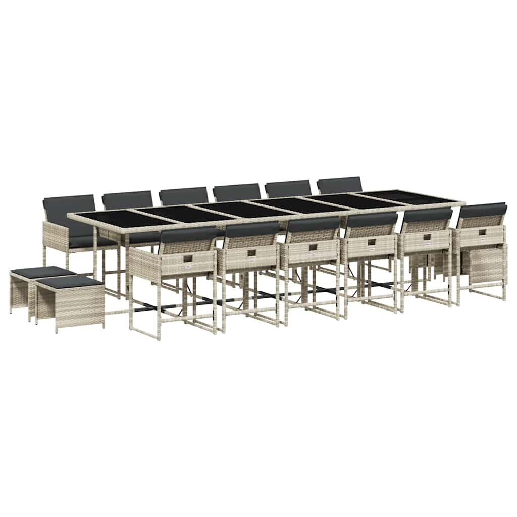 Ensemble à manger de jardin et coussins 17 pcs gris clair rotin