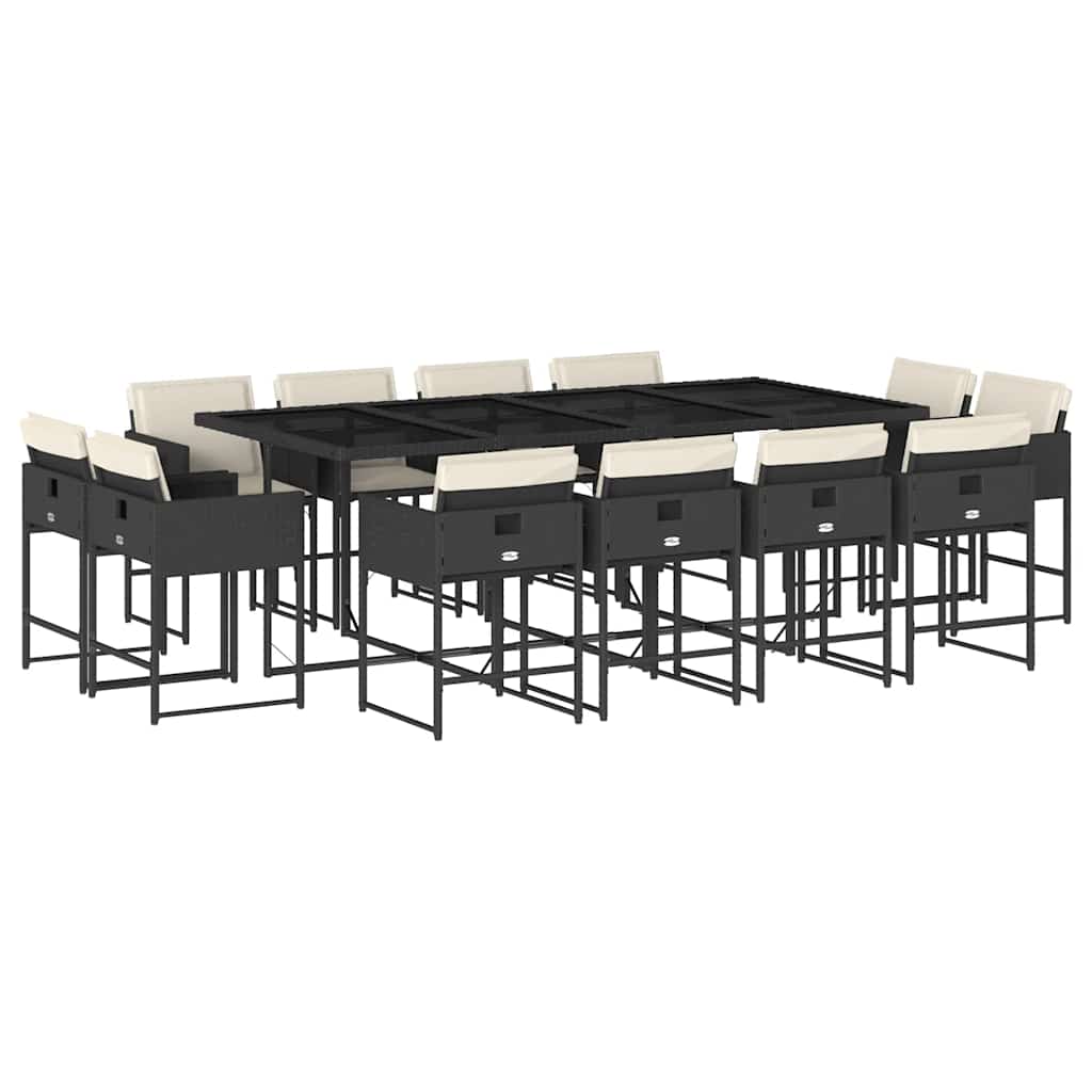 Ensemble à manger de jardin 13 pcs coussins noir résine tressée