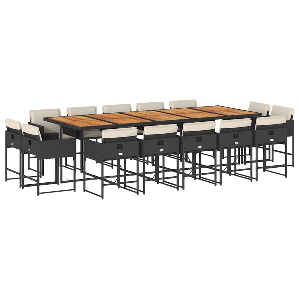 Ensemble à manger de jardin 15 pcs coussins noir résine tressée