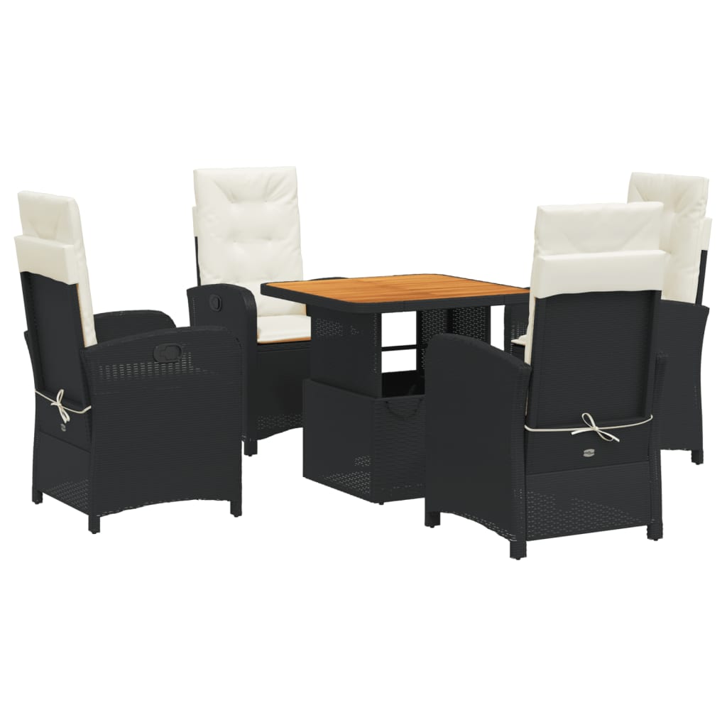 Ensemble à manger de jardin coussins 5pcs Noir Résine tressée
