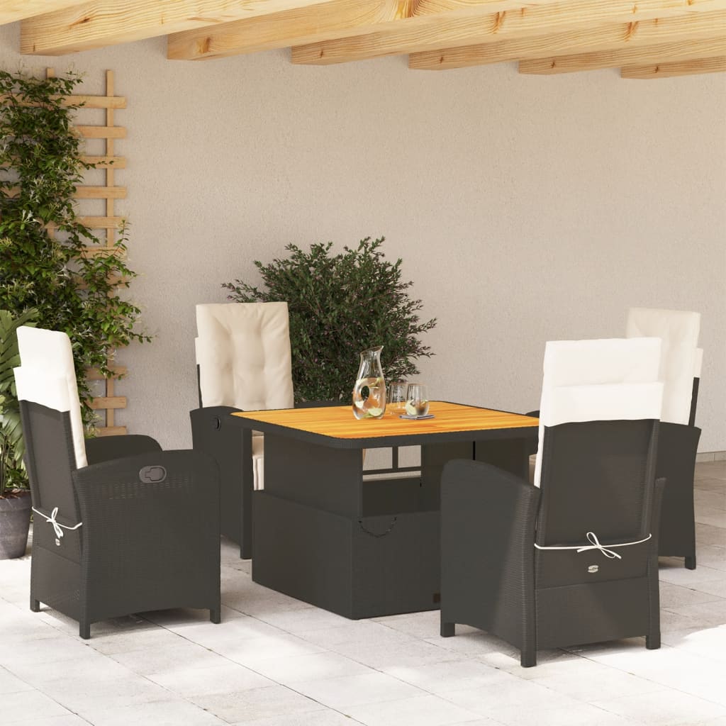 Ensemble à manger de jardin coussins 5pcs Noir Résine tressée