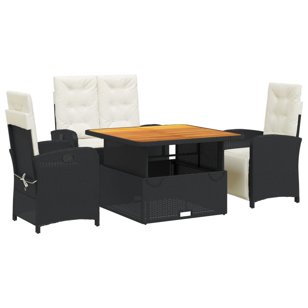 Ensemble à manger de jardin 4 pcs avec coussins noir