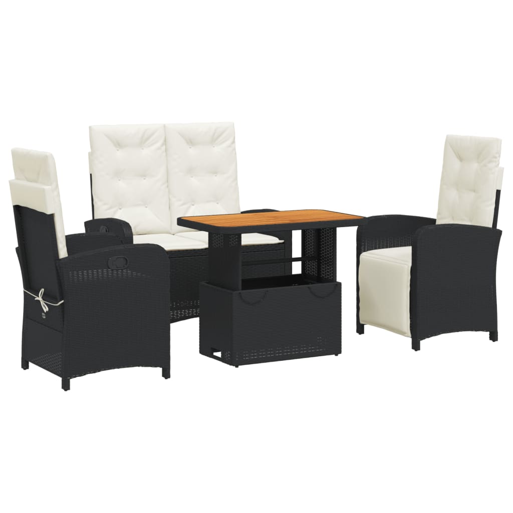 Ensemble à manger de jardin 4 pcs avec coussins noir
