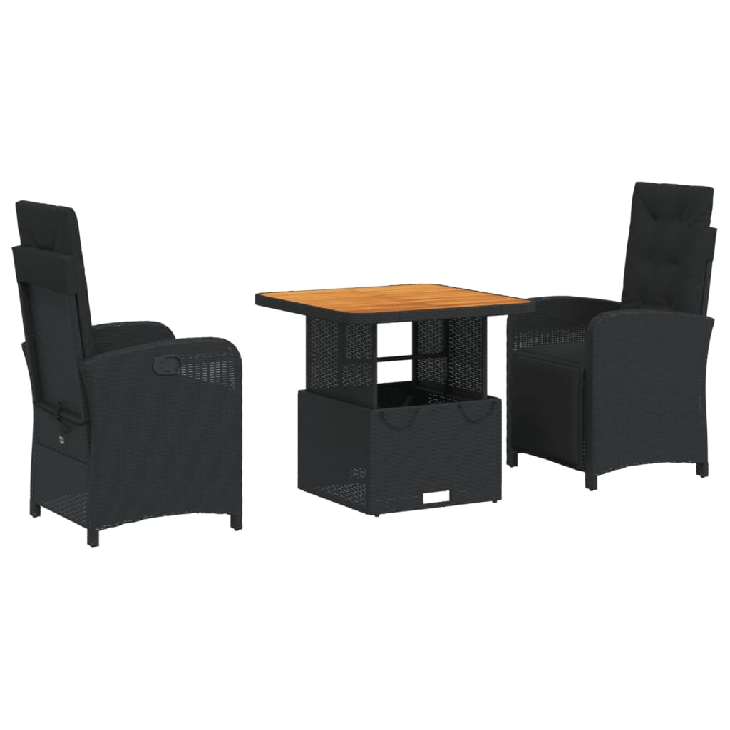 Ensemble à manger de jardin avec coussins 3 pcs Noir