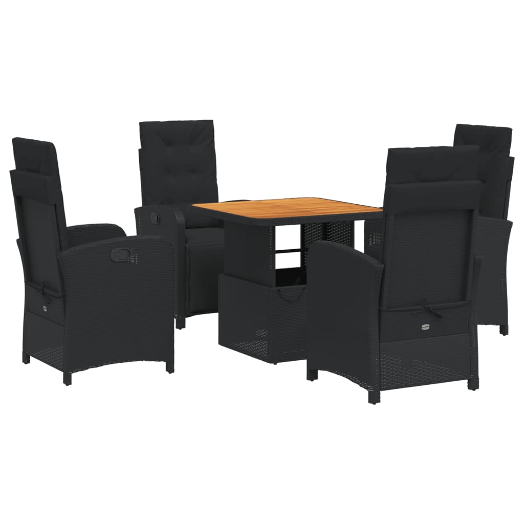 Ensemble à manger de jardin coussins 5pcs Noir Résine tressée