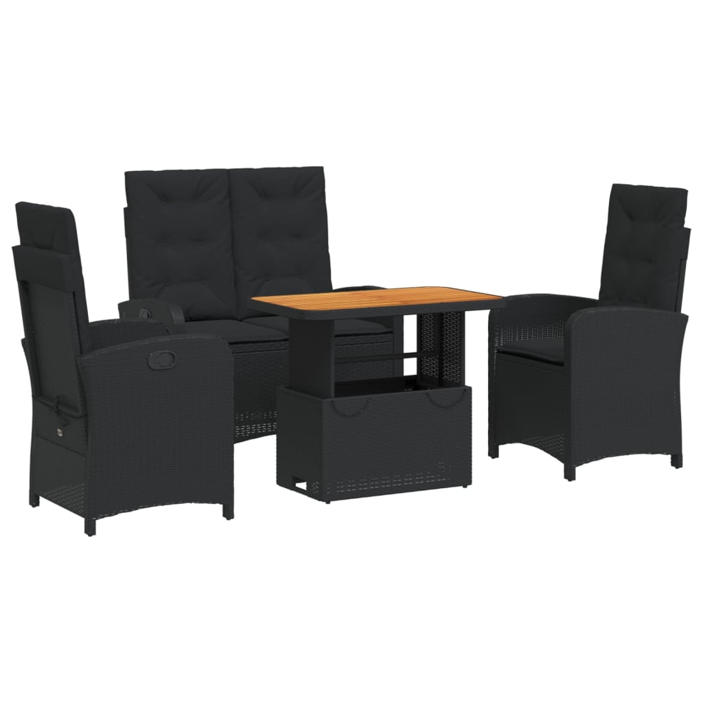 Ensemble à manger de jardin 4 pcs avec coussins noir
