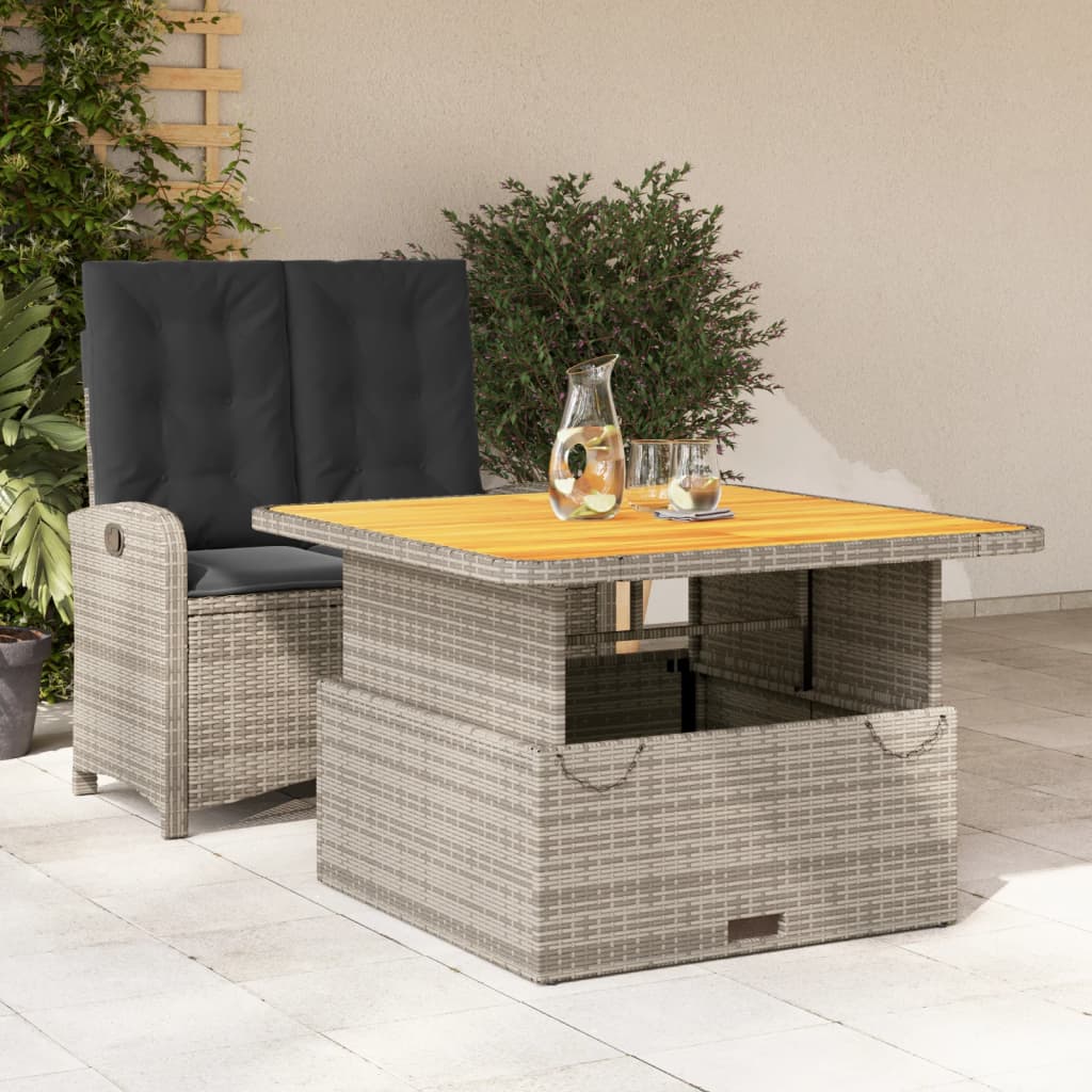 Ensemble à manger de jardin et coussins 2 pcs gris rotin