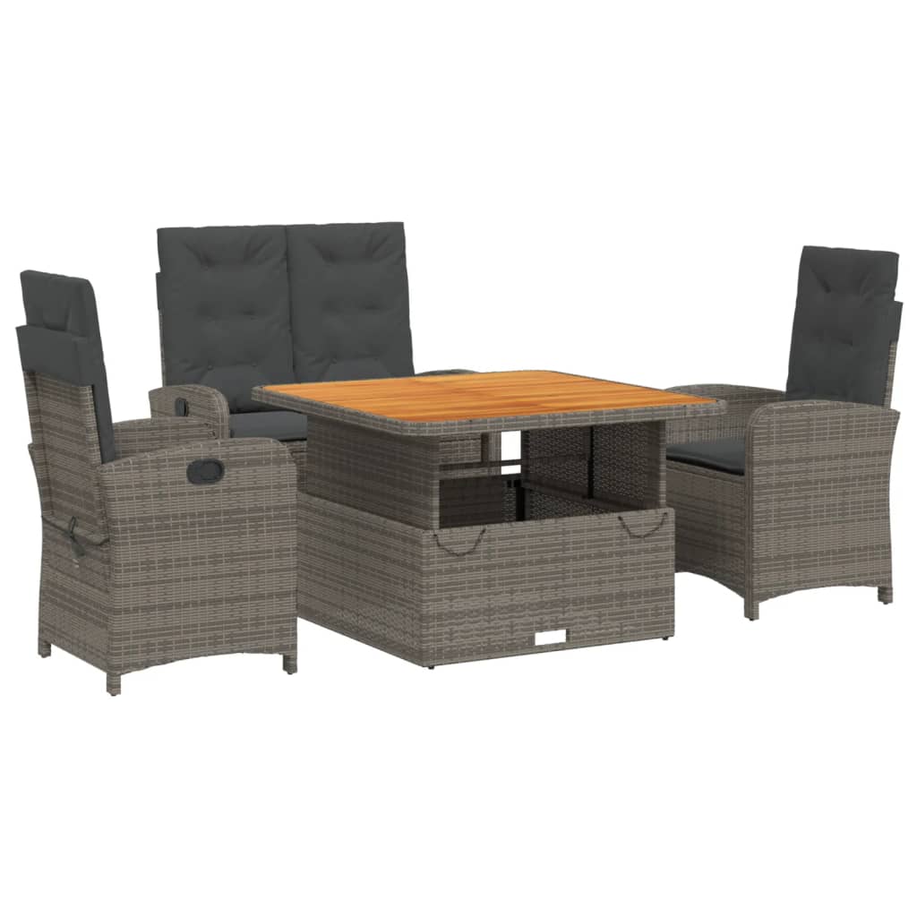 Ensemble à manger jardin 4pcs et coussins Gris Résine tressée