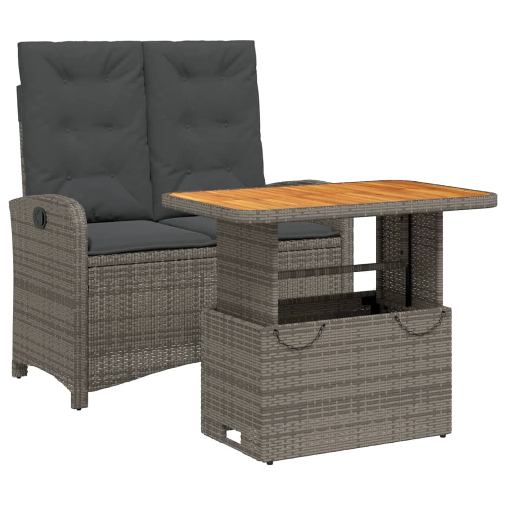 Ensemble à manger de jardin et coussins 2 pcs gris rotin