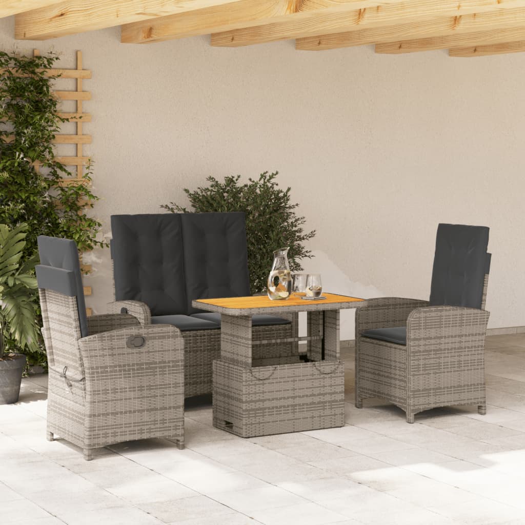 Ensemble à manger jardin 4pcs et coussins Gris Résine tressée - XIOS