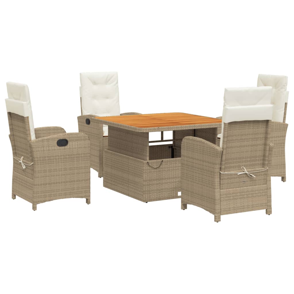 Ensemble à manger de jardin avec coussins 5pcs Beige poly rotin