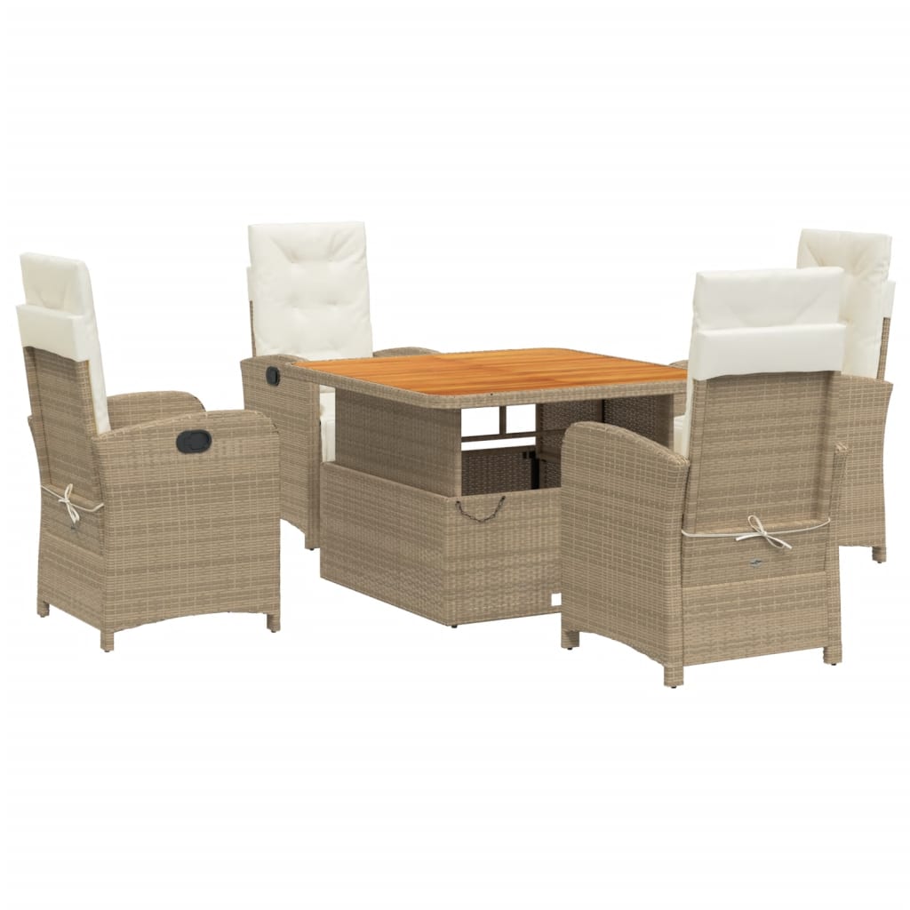 Ensemble à manger de jardin avec coussins 5pcs Beige poly rotin