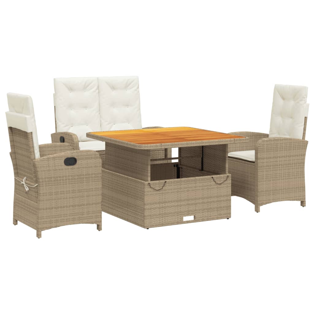 Ensemble à manger de jardin coussins 4 pcs beige résine tressée - XIOS
