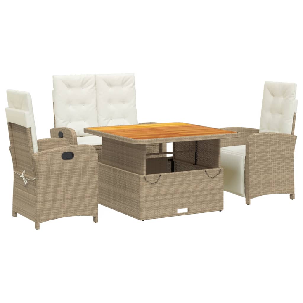 Ensemble à manger de jardin coussins 4 pcs beige résine tressée