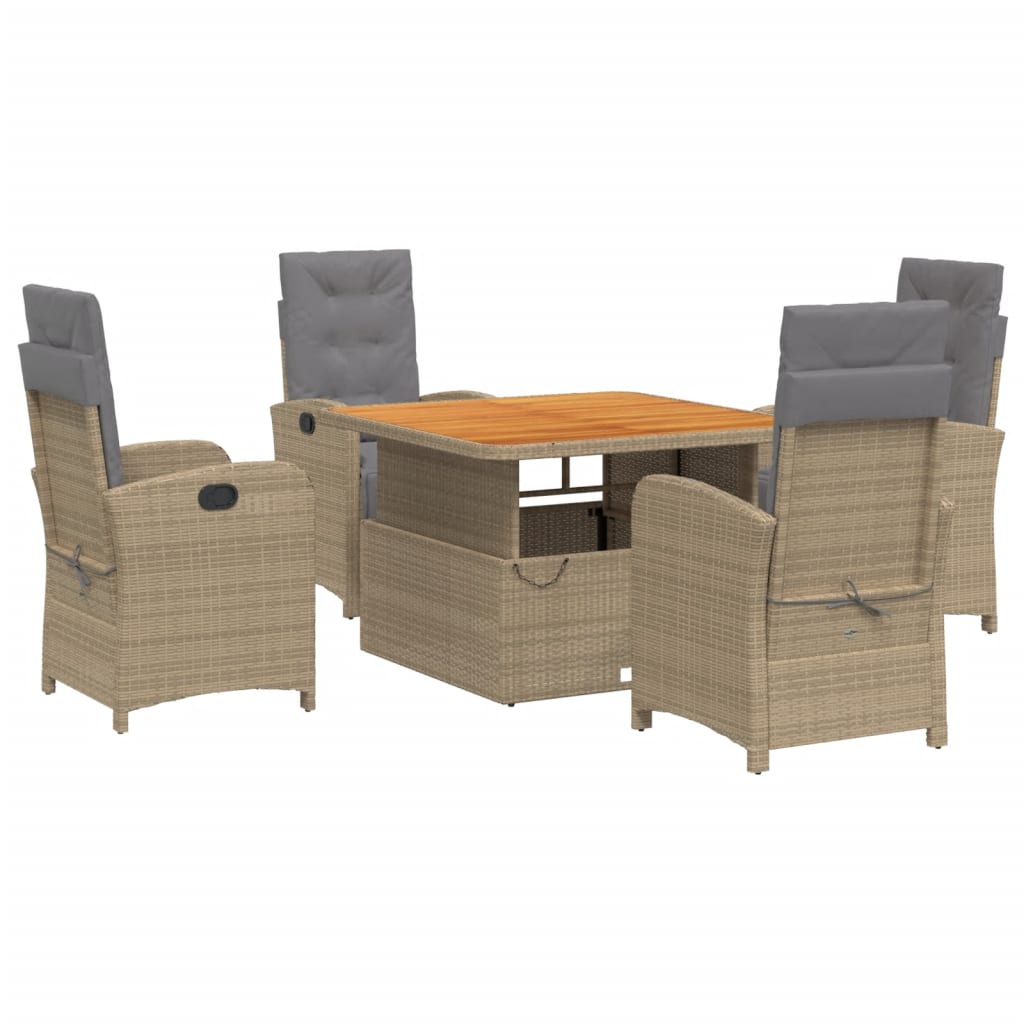 Ensemble à manger de jardin avec coussins 5pcs Beige poly rotin