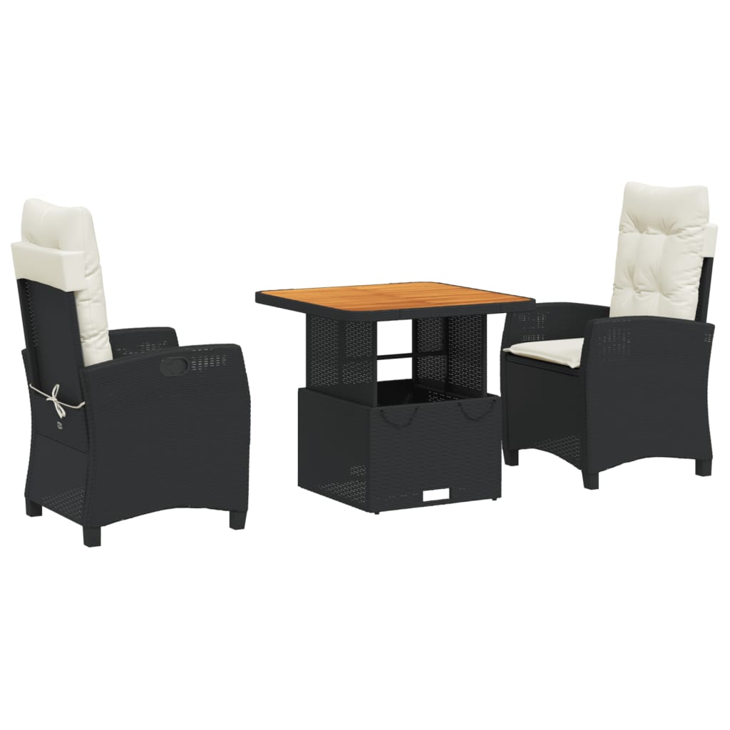 Ensemble à manger de jardin avec coussins 3 pcs Noir