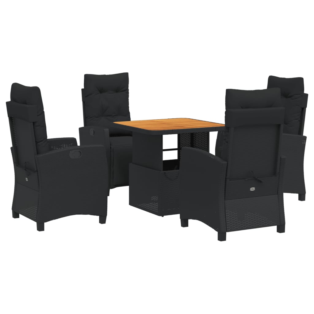 Ensemble à manger de jardin coussins 5pcs Noir Résine tressée