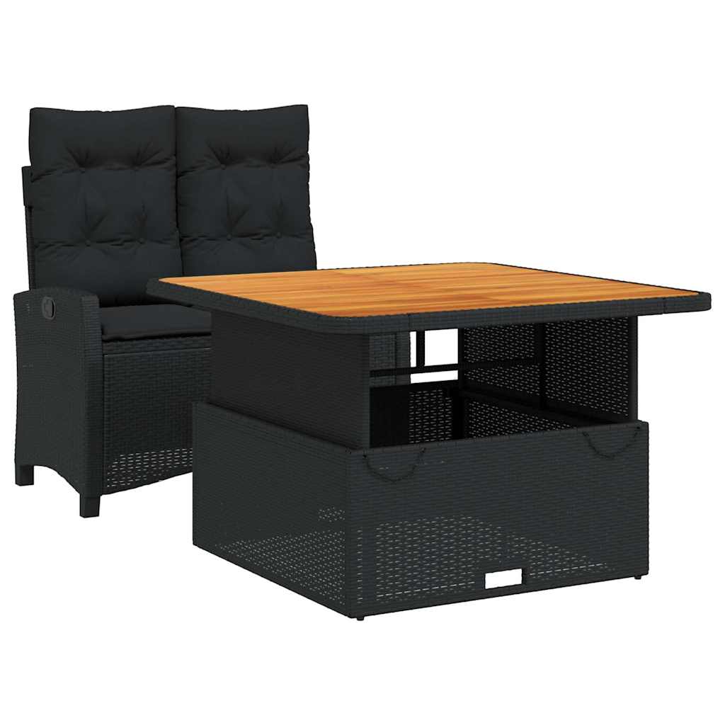 Ensemble à manger de jardin coussins 2pcs noir résine tressée