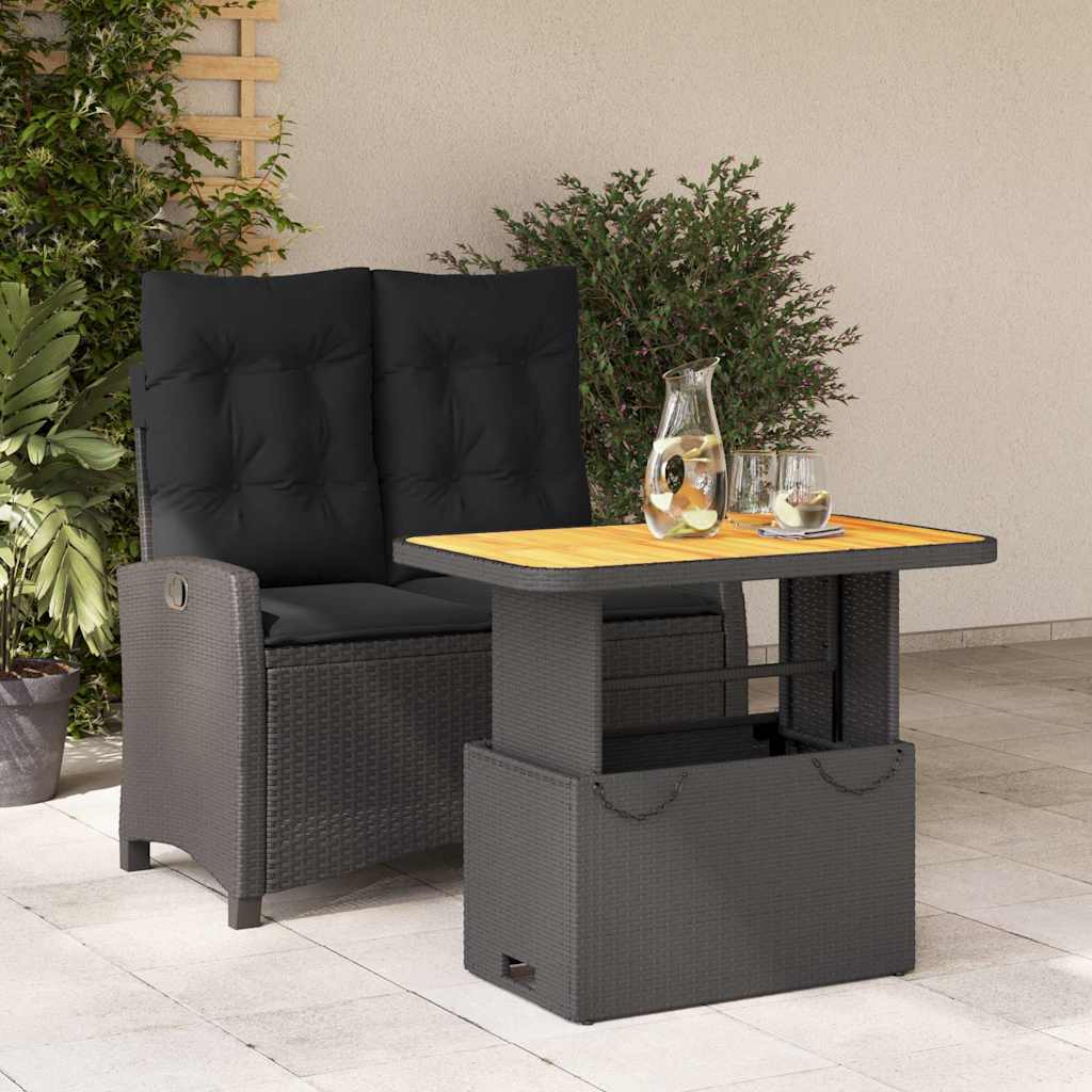 Ensemble à manger de jardin coussins 2pcs noir résine tressée