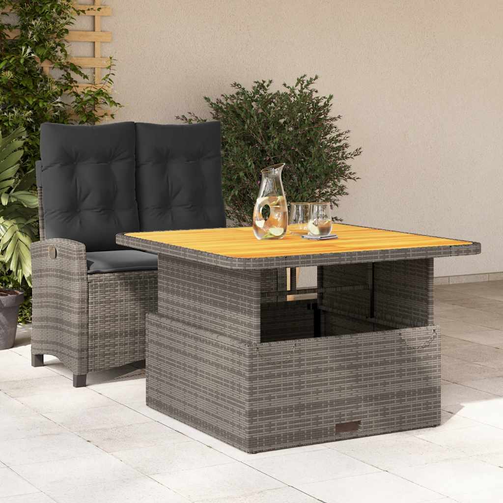 Ensemble à manger de jardin et coussins 2 pcs gris rotin