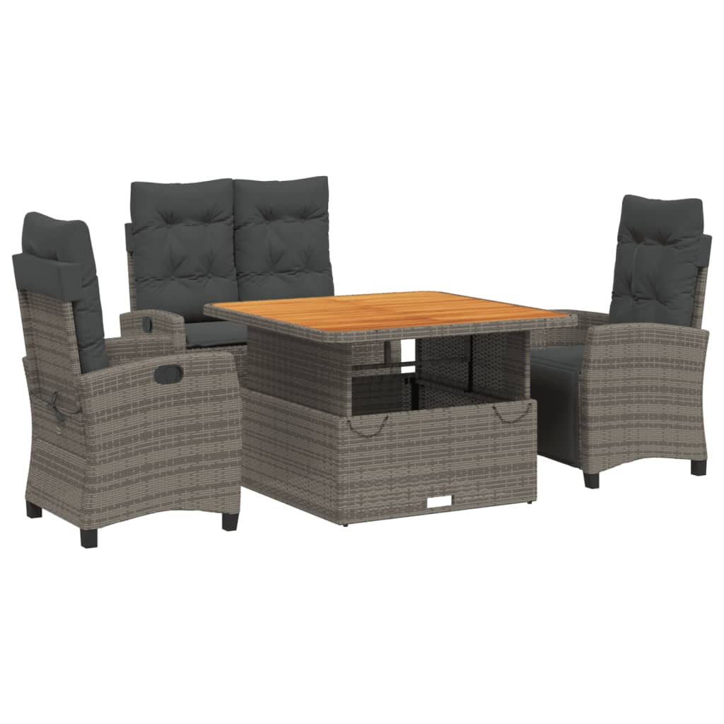 Ensemble à manger jardin 4pcs et coussins Gris Résine tressée