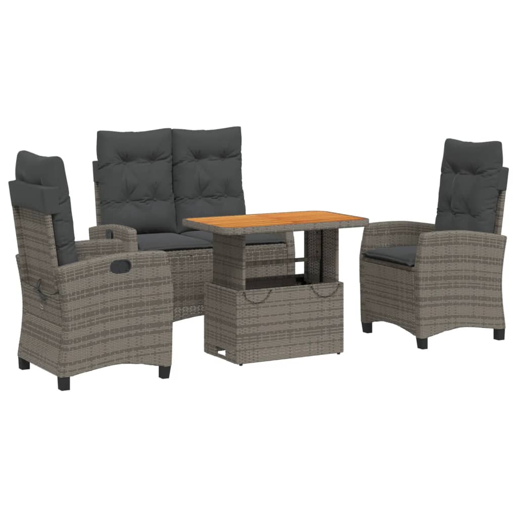Ensemble à manger jardin 4pcs et coussins Gris Résine tressée